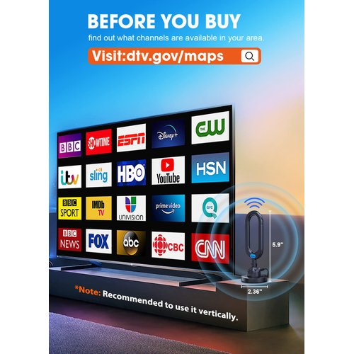 WUMINGLU TV Antenna for Smart TV Indoor 2024 Newest Clear 4K Digital Antenna HD TV Up to 380 Miles Long Range Local Channels Indoor Outdoor Amplifier Signal Booster Cable Easy Setup