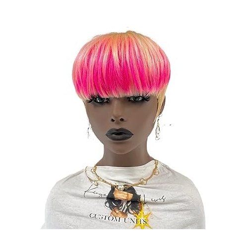 FCHW-wig Short Pink Ombre Hair Wigs For Women Short Pixie Cuts Wigs For Black Women Short Straight Ladies Wigs Synthetic Short Wigs For Women African American Women Wigs (SW21111)