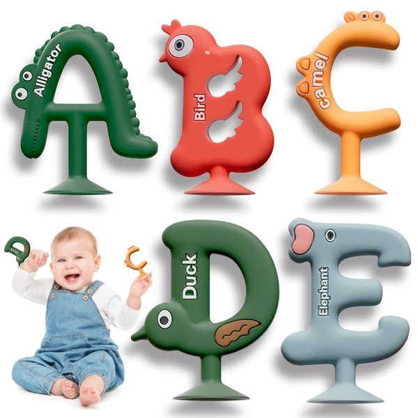Baby Teething Toys for Babies 0-6 Months Set of 5, Silicone Teether for Babies Over 3 Months, BPA Free, Silicone Letter Teether Relief Soothing Sore Gums Chew Infant Toys