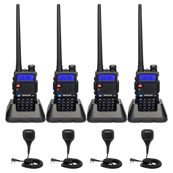 Retevis RT-5R Dual Band Two Way Radio,Adult Walkie Talkies with Speaker Mic,1400mAh Battery,Flashlight,SOS Siren(4 Packs)