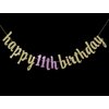 Happy 11th Birthday Banner for 11th Birthday Party Decorations (Gold & Pink)