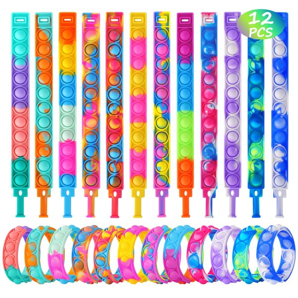 Fidget Toys Pop Fidgets Its Party Favors for Kids 4-8,12 Pcs Fidget Pop Bracelet for Children Toddler Toys Stress Pop Bubble It Sensory Toys for Kids Boys Girls Classroom Prizes Toys