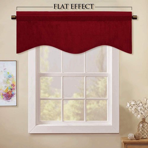StangH Kitchen Red Scalloped Valance - 18 Inches Stylish Home Decor Thermal Curtain Tiers Room Darkening Velvet Drapes with Rod Pocket for Dining Room/Bay Window/Bedroom, 52 x 18-inch, 1 Piece