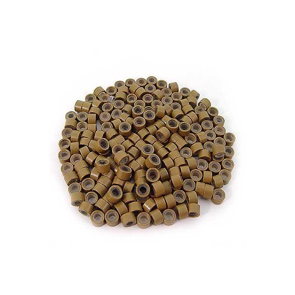 200 PCS 4.5mm Small Silicone Lined Micro Rings Links Beads Linkies For I Bonded Tip Stick Glue Hair Extensions - Color Light Brown