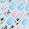 Summer Press on Nails for Manicure with Tropical Design, Glossy Black Coconut Trees Acrylic Short Square False Nails Gel Glue on Nails Beach Full Cover Fake Nails Stick on Nails for Women Girls 24Pcs