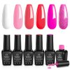Beetles Gel Nail Polish Set - 6 Colors Hot Pink Rose Red Summer Nail Gel Polish Kit White Gel Nail Polish Collection Pink Glitter Gifts for Women Soak Off Uv Nail Lamp Manicure Kit