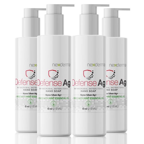 NEXDERMA Defense Ag Hand Soap with Coconut oil, Oat extract, Vitamin E and MINT Essential Oil | Paraben free, Moisturizing and Effective Daily Hand Wash, Cleanser Combo - 8oz (236ml Each) - Pack of 4