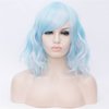 BUFASHION 14" Women Short Wavy Curly Wig Mixed Blue Bob Wig Cosplay Halloween Synthetic Wigs with Side Bang wig(Mixed Blue)