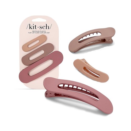 Kitsch 3pc (Terracotta) Flat Hair Clips for Women - Recycled Lay Flat Claw Clips for Thick Hair | Flat Hair Claw Clips | Flat Claw Clips for Thin Hair, Flat Clips for Hair | Hair Accessories for Girls