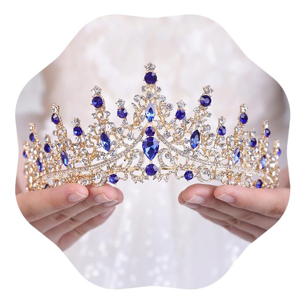 JWICOS Tiaras and Crowns for Women Crystal Wedding Tiara Crown Headband Princess Tiara for Bride Quinceanera Crown for Birthday Prom Pageant Halloween Costume Cosplay (Blue)