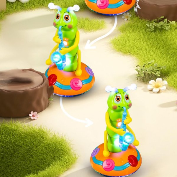 Children's Electric Caterpillar Saxophone Musical Toys, Dancing Saxophone Caterpillar, Baby Sensory Toys with LED Lights for Toddler Boys Girls Without Battery (Blue-1 Pcs)