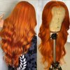 JYZ Hot Orange Color HD Transparent Human Hair Wigs for Women 150% Preplucked Lace Front Wig Human Hair with Baby Hair Wavy Glueless T-Part Lace Front Wigs 13X1X4 Human Hair Wigs 18 Inch Middle Part