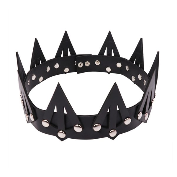 KIPETTO Leather Crown Unisex King Queen Gothic Crown for Halloween Masquerade Cosplay Wedding Birthday Party Costume