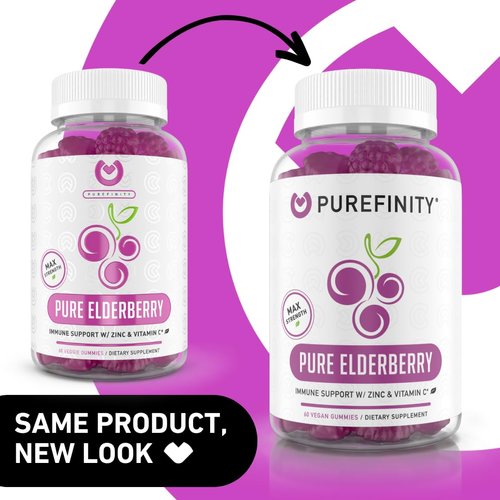 PUREFINITY Elderberry Gummies – Double Strength Immune Support Gummy Vitamins, Zinc Supplement & Vitamin C Supplement – Sambucus Black Elderberry 150mg Antioxidant for Adults & Kids – 60 Gummies