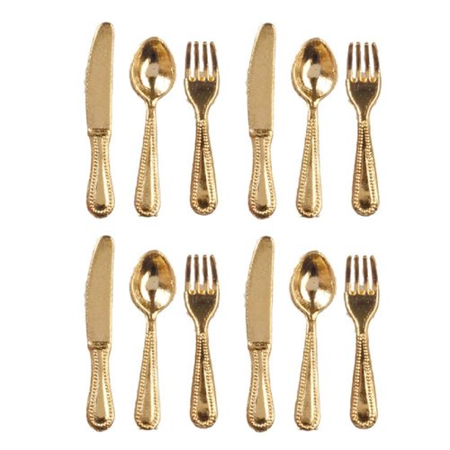 Dolls House Miniature Tableware Gold Cutlery Set 332