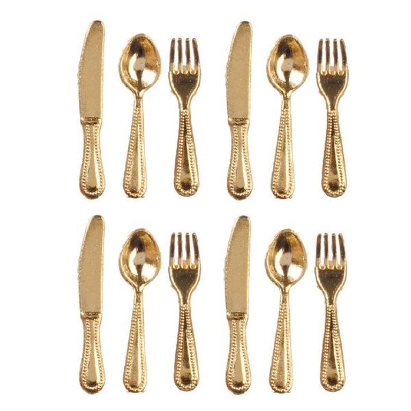 Dolls House Miniature Tableware Gold Cutlery Set 332