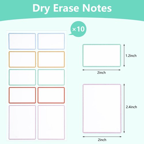 Dry Erase Sticker Labels Reusable Dry Erase Notes with Pen Storage Bins Labels 60Pcs Waterproof and Oil-Proof Removable Stickers for Food Containers Kitchen Classroom (1.2×2inch, 2×2.4inch)