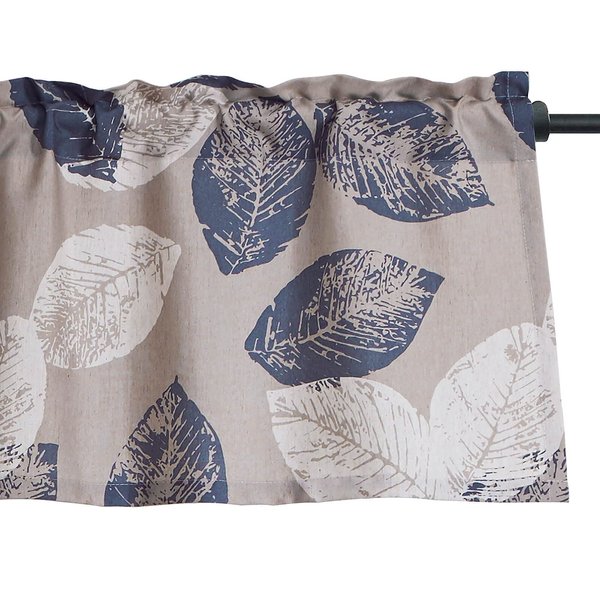 VOGOL Leaves Print Valance Curtains for Bedroom, Rod Pocket Faux Linen Valances for Windows, Blue and White, 52 x 18 Inches, One Panel
