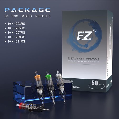EZTAT2 Tattoo Cartridge Needles Assorted - 50Pcs #12 Mixed (3RS 5RS 7RS 9RS 11RS) Standard Round Shader Tattoo Needle Cartridges for Tattooing Rotary Tattoo Pen Machine Supply - Revolution