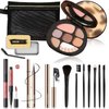 Basic Makeup Kit for Teenagers - 8 Popular Colors Eyeshadow Palette,Fix Mascara,Fine Eyeliner,Eyebrow Soap,7pcs Brushes,Double-head Lip Gloss,Mesh Cosmetic Bag - Women,Teens & Girls Makeup Gift Set