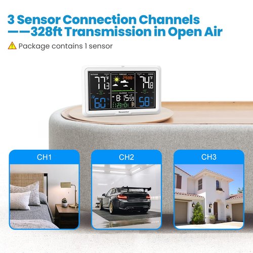 Newentor Weather Station Wireless Indoor Outdoor, 7.5in Display Atomic Clock, Inside Outside Thermometer and Hygrometer with Weather Alert, Barometer and Weather Forecast, Time and Calendar, White