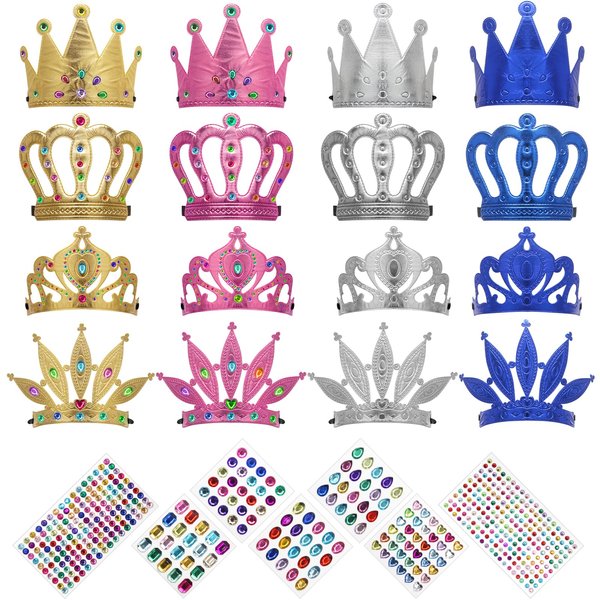 AHIER 23 Pieces Foam Crowns Set, Princess Tiaras Crowns DIY Party Crowns Make Your Crowns With Diamond Sticker (Style 3)
