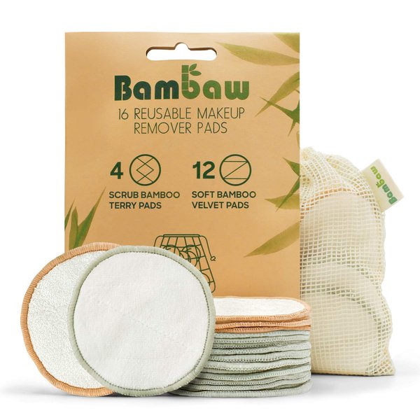 Bambaw Reusable Makeup Remover Pads | 16 Cotton Rounds with Laundry Bag | Reusable Cotton Pads for Face | Perfect Eye Makeup Remover Pads | Washable Makeup Remover Cloth | Reusable Face Pads