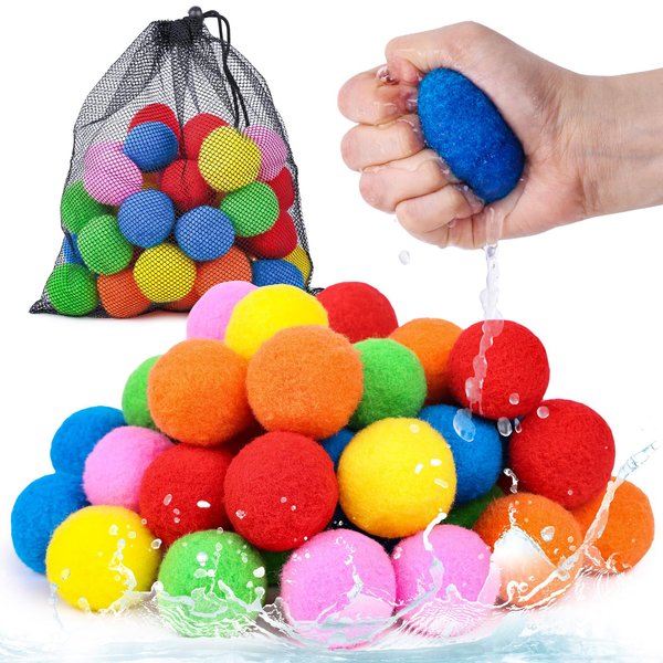 POPLAY 36PCS Reusable Water Balls, Reusable Water Balloons for Kids Outdoor Games Pool Games，Water Balls for Adults Boys and Girls Summer Beach