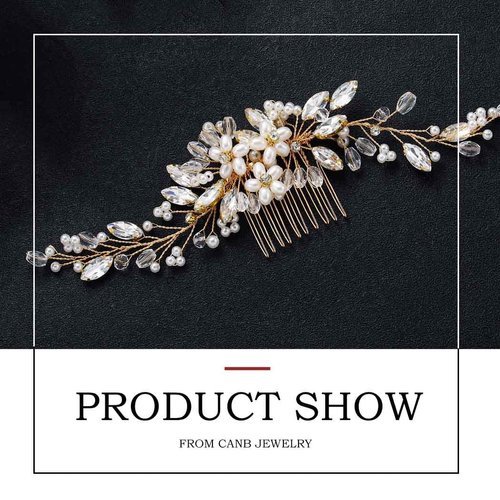 CanB Bride Pearl Hair Comb Flower Silver Wedding Leaf Crystal Bridal Headpieces bridesmaid Head Plece Flower Girl Rhinestone Hair Jewelry Accessories for Women and Girls (Gold)