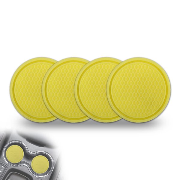 Msyuusr 4PCS Car Cup Holder Coaster, Silicone Honeycomb Auto Anti Slip Insert Coaster, Universal Car Accessories for Most Car Interior (Yellow)