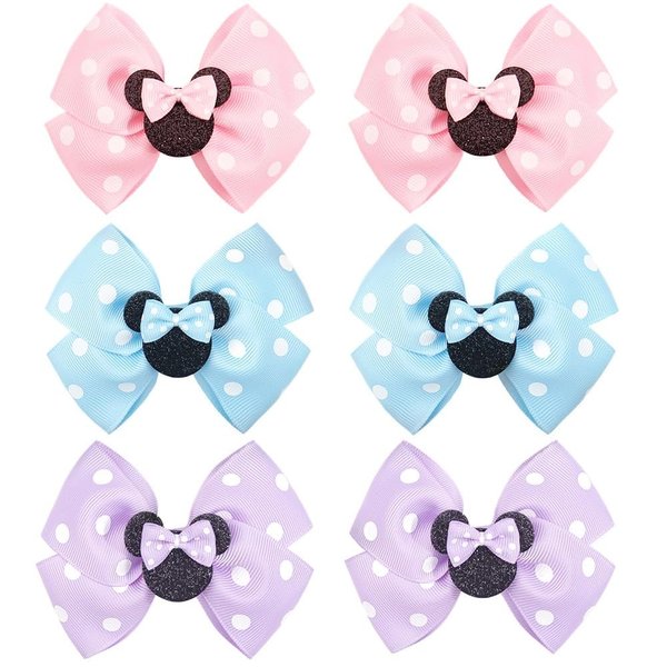 3 Pairs Mouse Ears Hair Bows Clips Hair Bow Cute Mice Ears Toddler Hair Accessories for Women Girls for Birthday Party Favor Halloween Christmas Decoration