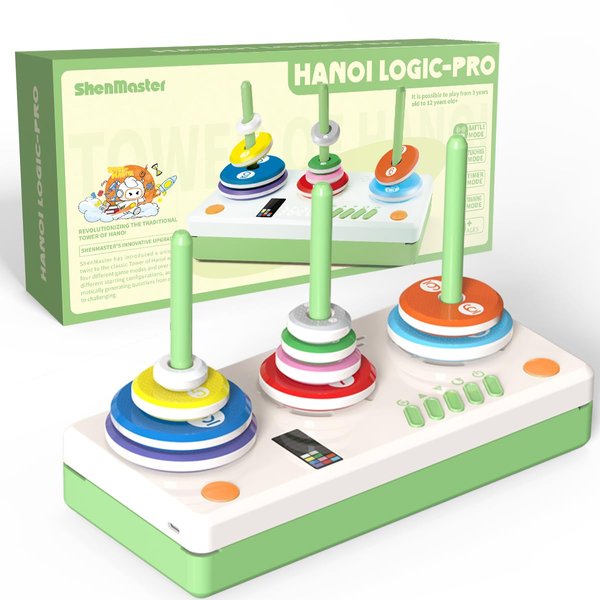 ShenMaster Electronic Tower of Hanoi, Brain Games for Kids & Adults,Logic Puzzles for Boys and Girls,Hanoi Tower Toy to Challenges Mastermind Game -(Green)
