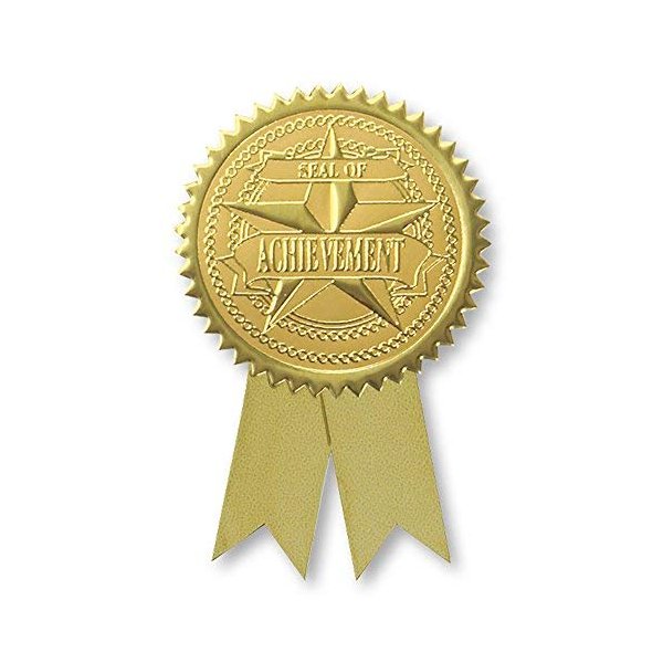 PaperDirect Embossed Seal of Achievement Gold Foil Ribbon Certificate Seals, 2 Inch, Self Adhesive, 102 Count, Embossed Seals for Certificates, Achievement Award Stickers for School, Work, Diploma