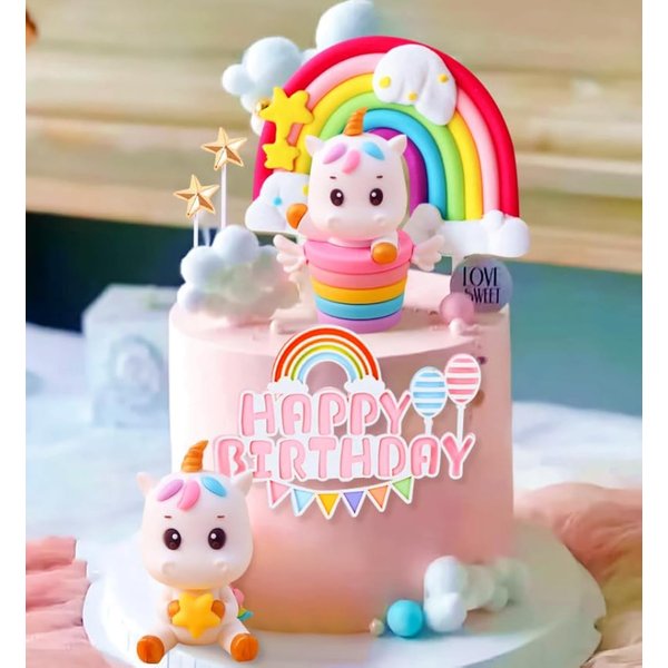 JeVenis Rainbow Unicorn Cake Topper & Party Favors - Unicorn & Rainbow Birthday Cake Decoration