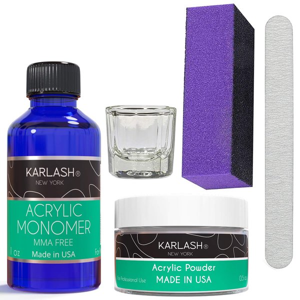 Karlash Professional Polymer Economy Kit Acrylic Powder Crystal Clear 0.5 oz and Acrylic Liquid Monomer 1 oz for Doing Acrylic Nails, MMA free, Ultra Shine and Strong Nails Acrylic Nail
