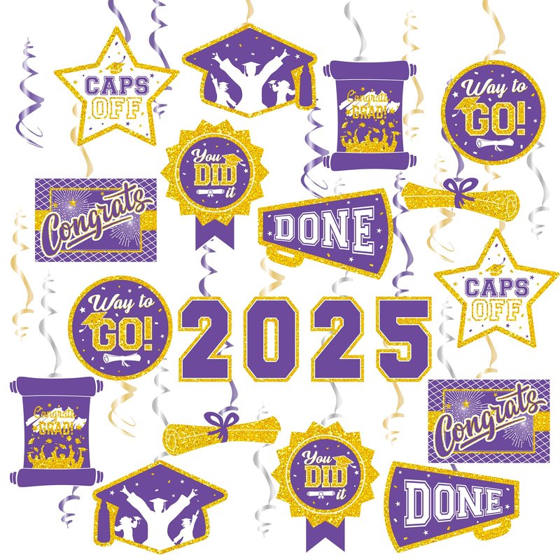 32PCS Purple and Gold Graduation Decorations 2025 - NO DIY -Class of ...