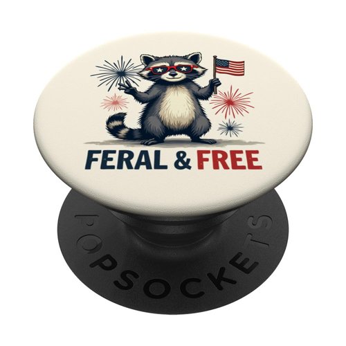 Feral and free Raccoon Patriotic 4th of July Feral But Free PopSockets Adhesive PopGrip