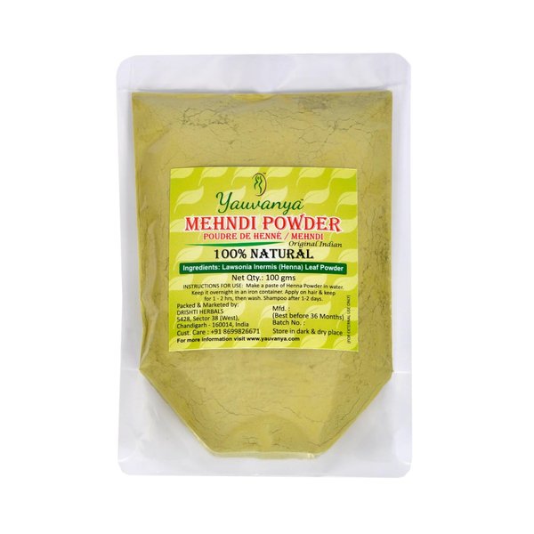 Yauvanya Original Indian Pure and Natural Henna (Mehndi) for Hair - 100 gms | Rajasthani Henna | Natural Hair Color | Vegan | PPD Free | Ammonia Free