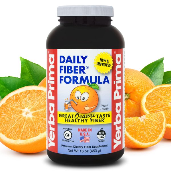 Yerba Prima Orange Daily Fiber Formula 1pound - Non-GMO, Gluten Free, Made in The USA, Delicious Natural Orange Flavor