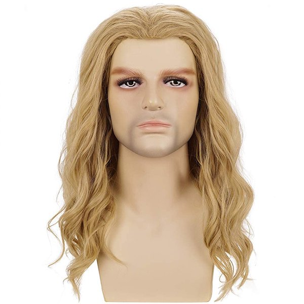 morvally Adult Men Long Blonde Wavy Synthetic Hair Wig for Surperhero Cosplay Costume Halloween Party