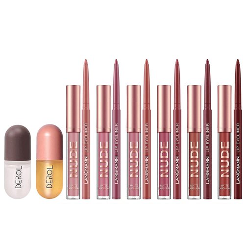 DEROL Lip Plumper Set,Natural Lip Plumper and Lip Care Serum,Lip Enhancer for Fuller,12Pcs Matte Liquid Lipstick + LipLiner Pens Set, Matte liquid Long-Lasting Wear Non-Stick Cup Waterproof Lip Gloss