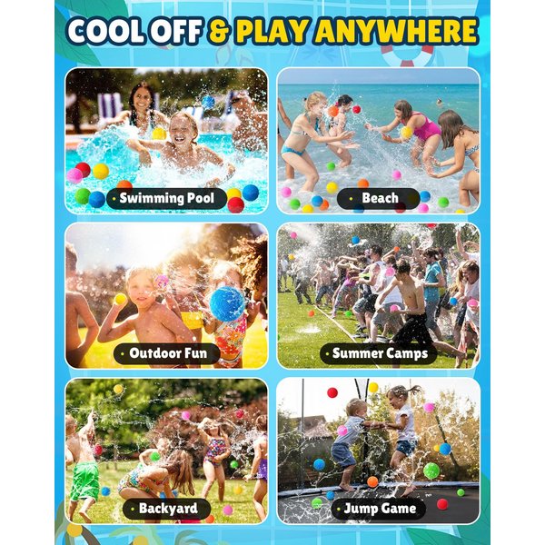 58 Water Balls Reusable Water Balloons for Kids Outdoor Games & Toys, Summer Water Toys Outside Water Play Splash Balls for Pool Backyard Lawn Beach Fun Games
