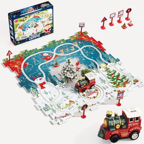 Carrtan Puzzle Racer Train Set Toys for Ages 2-4, Christmas Toy-Theme Puzzle Track Play Set with a Christmas Train, for 2 3 4 5 6 Year Old Children, Toddler Train Set