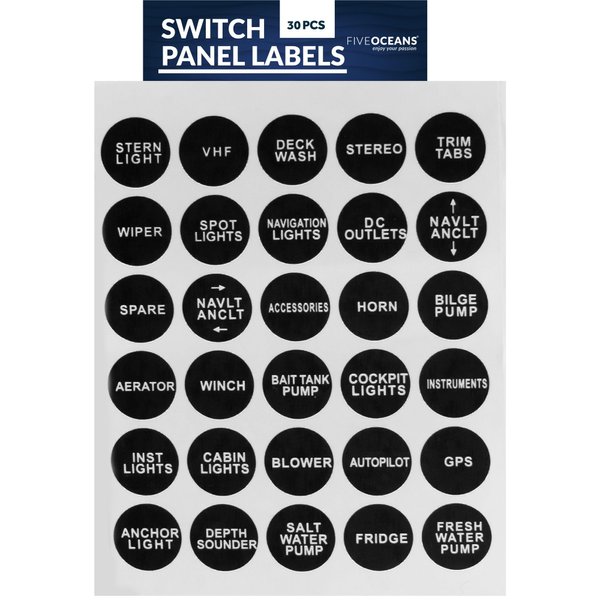 Five Oceans Boat Switch Panel Labels, Marine Boat Dash Board Instruments Decal, Rocker Switch Circuit Panel Sticker, 30 Pcs per Sheet, for Boats, RVs, Caravans - FO3928