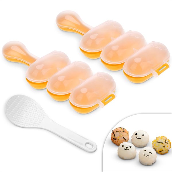 2 Piece Rice Ball Mold with Spatula - Rice Ball Shaker Lunch Food Shaped Decor Sushi Press Mold Rice Scoop Musubi Maker Mold - Rice Baller Shaker Molds for Food Decor Sushi Mold Shaper Kitchen Gadgets