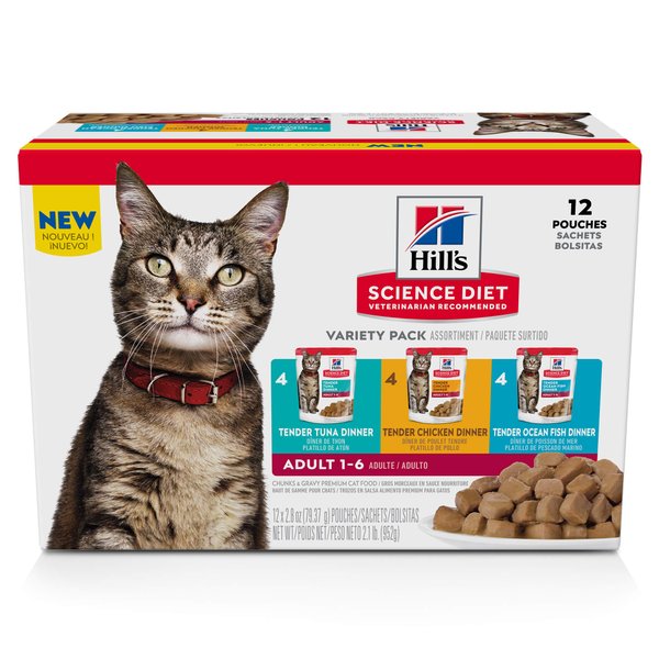 Hill's Science Diet Adult Wet Cat Food Pouches, Variety Pack, 12-Pack, White, 2.8 Ounce (Pack of 12)