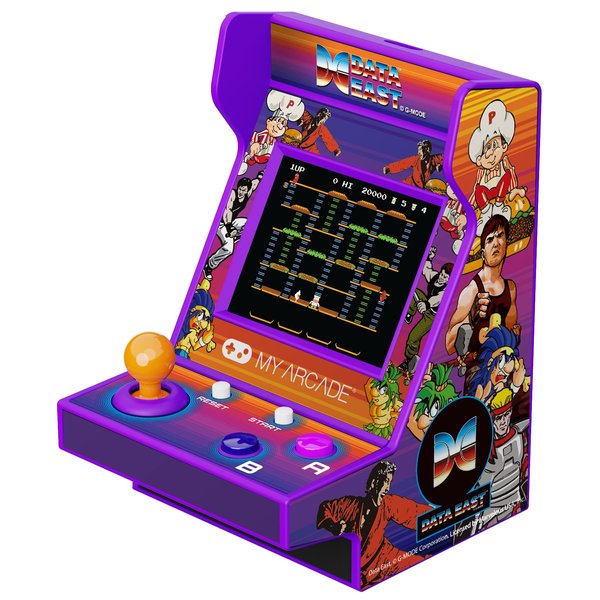 MY ARCADE Data East Hits Pico Player - Game for Kids and Adults, 3.75" Fully Playable Portable Tiny Arcade Machine with 108 Retro Games, 2" Screen Color Display, Battery Powered, Purple, Small