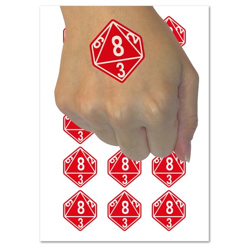 D8 8 Sided Gaming Gamer Dice Critical Role Temporary Tattoo Water Resistant Fake Body Art Set Collection - 54 1" Tattoos (1 Sheet)