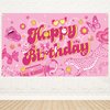 Qpout Preppy Happy Birthday Backdrop Pink Preppy Birthday Banner Hot Pink Birthday Photography Background for Girls Women Preppy Party Decorations Hot Pink Birthday Decorations
