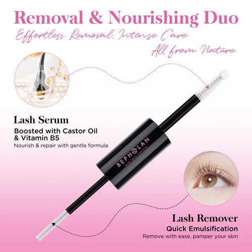 BEPHOLAN Lash Glue Remover &Lash Essential Serum, Bond & Seal Adhesive Removal, Organic Castor Oil for Longer Thicker Lashes,Non-Irritating for Sensitive Eyes, Eye Makeup & Mascara Removal